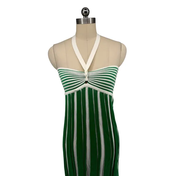 New! Amanda Uprichard Dianella Halter Mini Dress Green‎ White Stripe Sz Small - Image 5