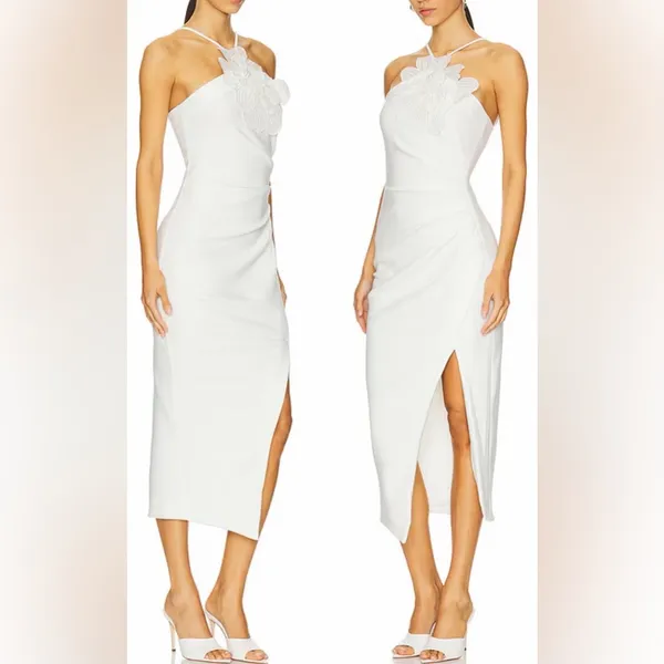 NEW Elliatt Janelle 3d Flower white halter Midi Dress sz L - Image 5