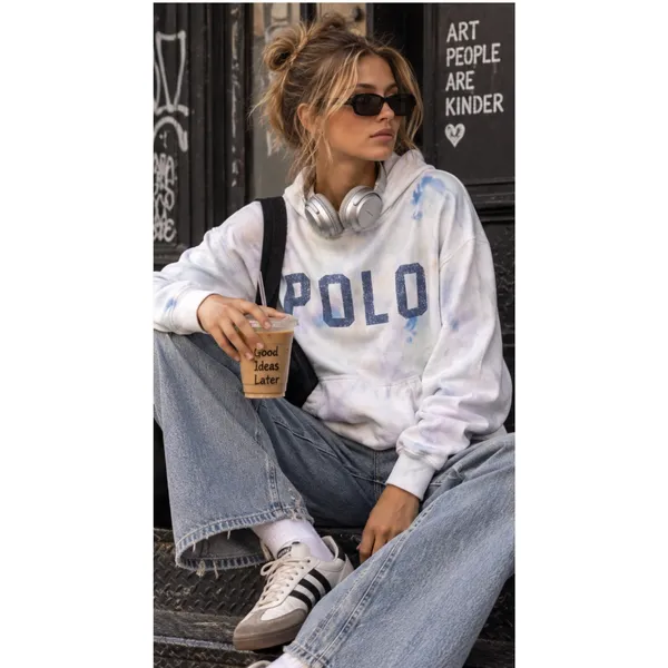 Polo Ralph Lauren Paint Splatter Logo Hoodie Pastel Distressed Small - Image 7