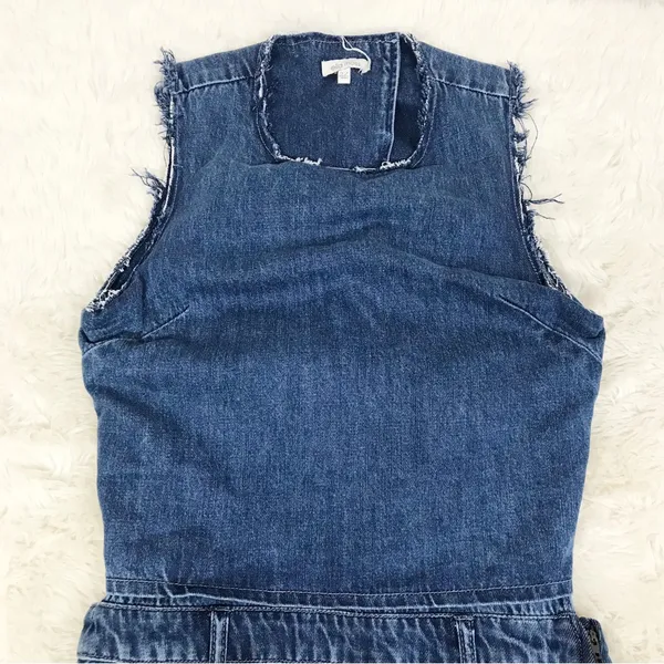 ELLA MOSS Denim Sleeveless Jumpsuit Size 27 Blue Jean Open Back Tapered‎ Raw Hem - Image 5