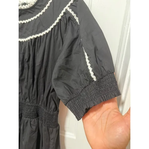 VICI Black Cotton Smocked Waist Crochet Trim Tiered Midi Dress XL RN131468 - Image 5