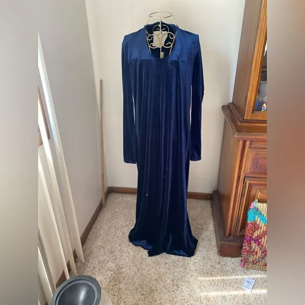 Amadi Bianca Velvet Midi Dress Blue Anthropologie Women’s Medium Long Sleeve - Image 15
