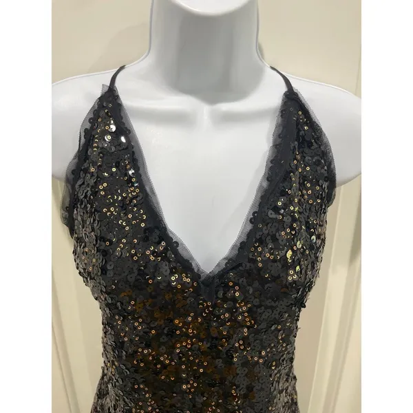 NBD x Revolve Sloan Metallic Black & Gold Sequins Spaghetti Strap Mini Dress M - Image 4