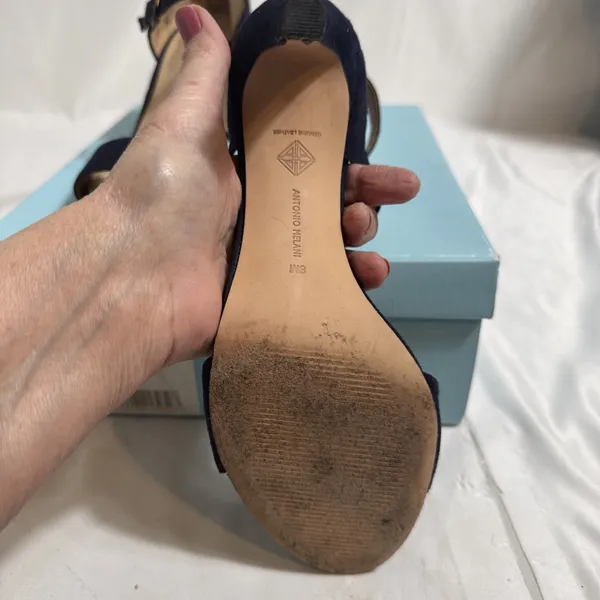 Antonio Melani Navy Suede Shoes Womens 8 M Open Toe Strappy Heels Zipper - Image 6