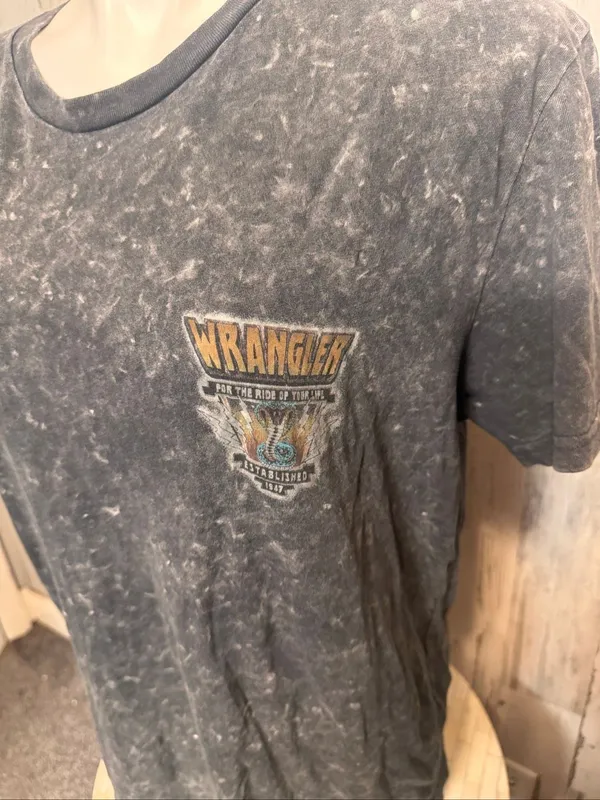 Wrangler Mineral Wash Cobra Graphic T-Shirt Mens L Charcoal Black Vintage Ride - Image 3