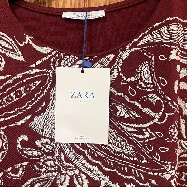 ZARA Paisley Textured Print Mini Shift Dress Burnt‎ Brick & White Size Small - Image 16