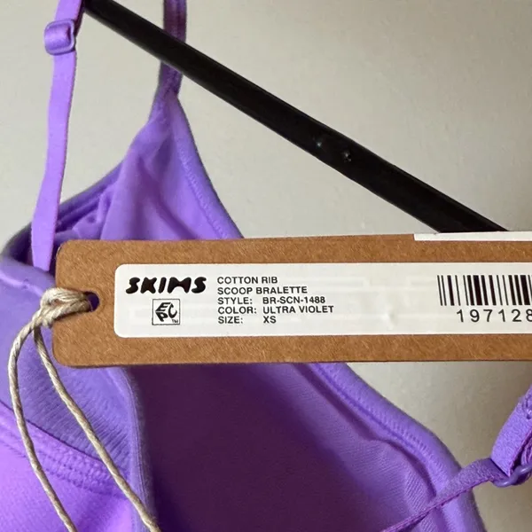 Skims Cotton Rib Scoop Bralette-Vivid Violet NWT XS - Image 4
