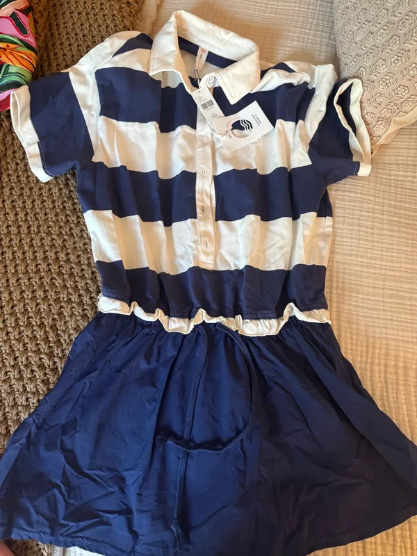 Anthropologie Daily Practice Navy and White T-Shirt Playsuit - Image 5
