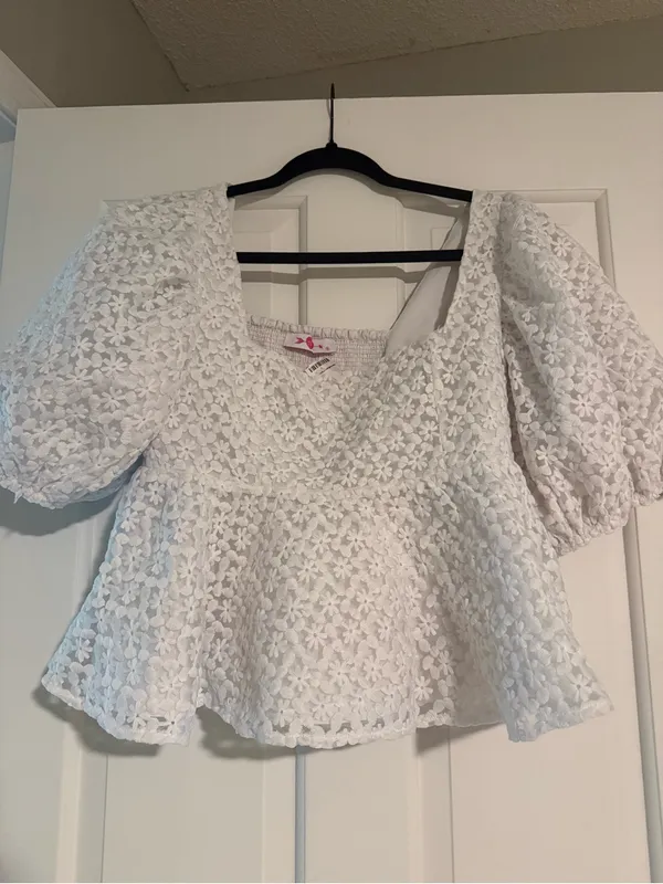 Buddy Love White Floral Lace Square-Neck Peplum Top - Image 2