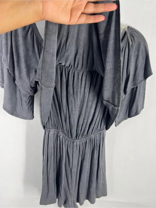 Soprano Gray Ribbed Off-Shoulder Romper‎ - Image 5