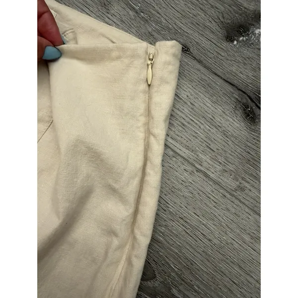 Anthropologie Women's 2 Linen Blend Wide Leg Sailor Pants Cream Side Buttons - Image 5