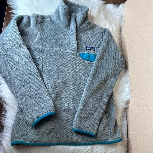 Patagonia Re-Tool Snap T Fleece Pullover Gray Teal Quarter Snap Kangaroo Pocket - Image 12