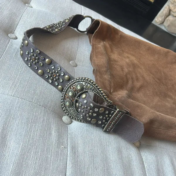Leatherock USA Brown Western Suede Studded Slouchy Shoulder Purse - Image 2