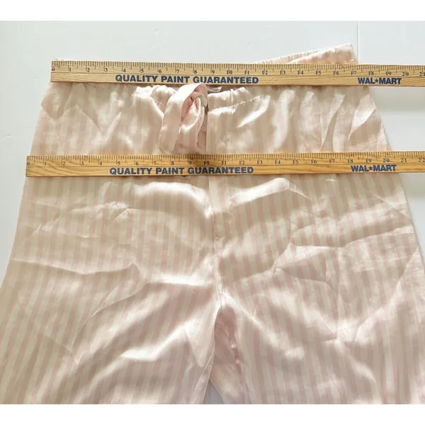 Rare VTG Y2K Victoria's Secret Pink Satin Striped Pajama Set Drawstring M -Stain - Image 8