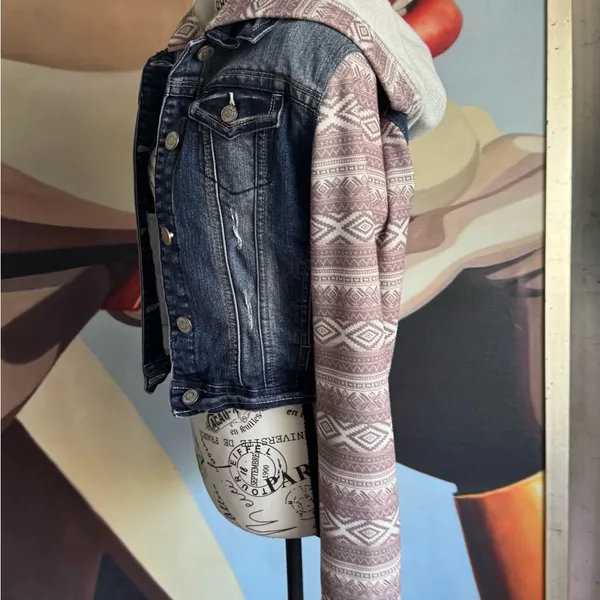 Wallflower aztec western bohemian hoodie jean jacket - Image 2