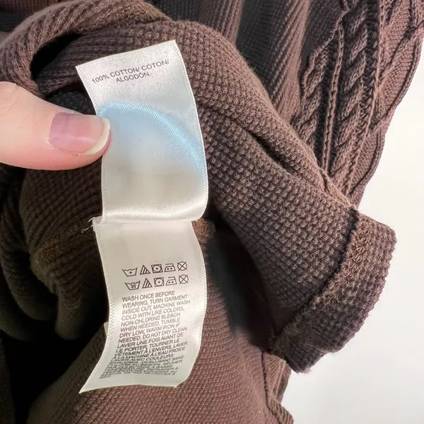 Lucky Brand Womens Brown Waffle Knit Henley‎ Top Cable Knit Sleeves Large boho - Image 6