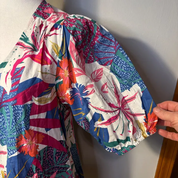 SUNDRY Tropical Floral Print Short Sleeve Ruffle‎ Hem cotton Dress Size S - Image 2
