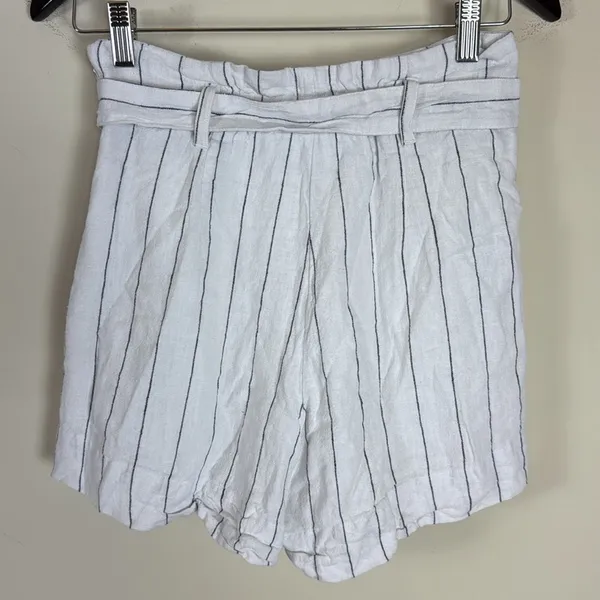 Abercrombie & Fitch Linen Belted High Waist‎ Black & White Stripe Shorts Sz Sml - Image 3