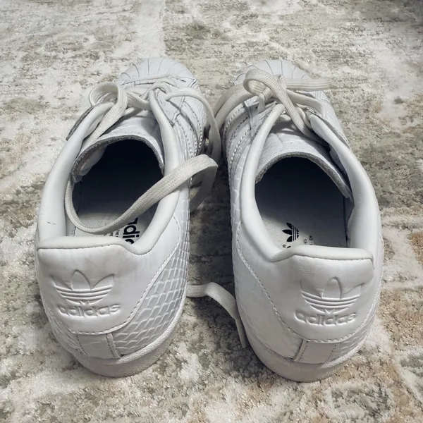 White Adidas Quilted Superstar Sneakers (Size 7.5) - Image 3