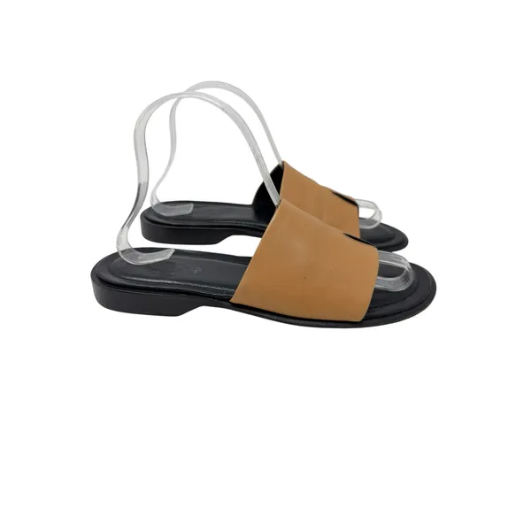 Tod's Leather Toe Ring Flat Slide Sandals Tan Black Made in Italy Size 8 - Image 6