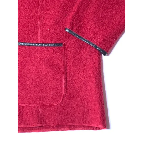 Charter Club Womens L Red 100% Wool Jacket 4 Pocket Button Front Leather Trim - Image 14