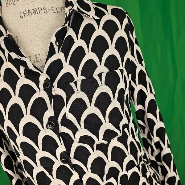 NWOT Zara Womens Emilie Black White‎ Geometric Shirt Dress Medium NO BELT - Image 3
