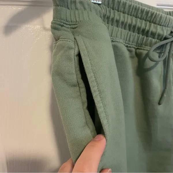 Gymshark Luxe Legacy Shorts Sage Green Sweat Shorts White Embroidery Cotton - Image 3