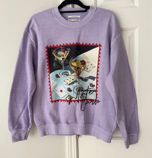 Anthropologie Lavender Game Night Graphic Oversized Sweatshirt, Size XS - Image 4