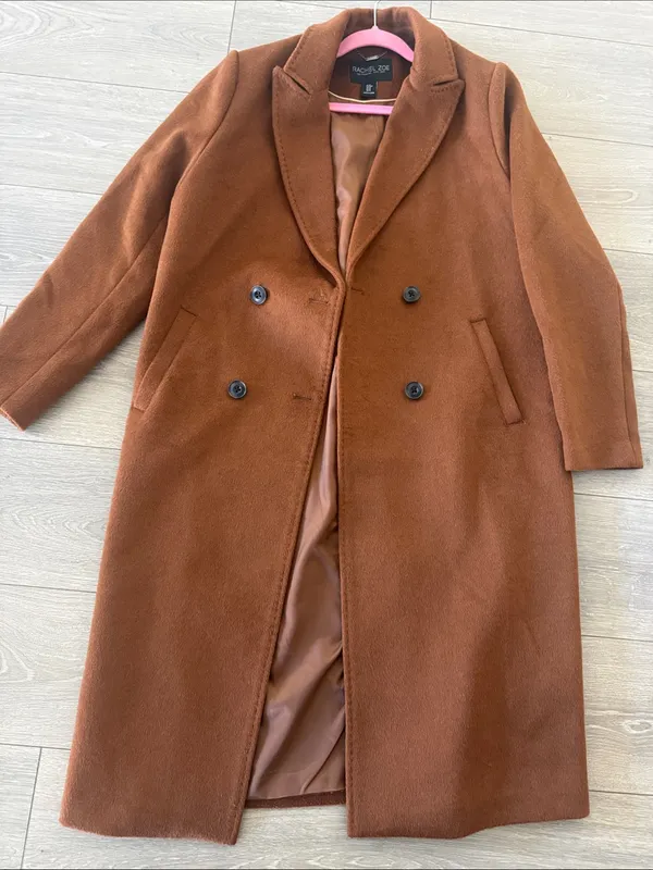Rachel Zoe Double-Breasted Rust Brown Wool Pea Coat - Image 3