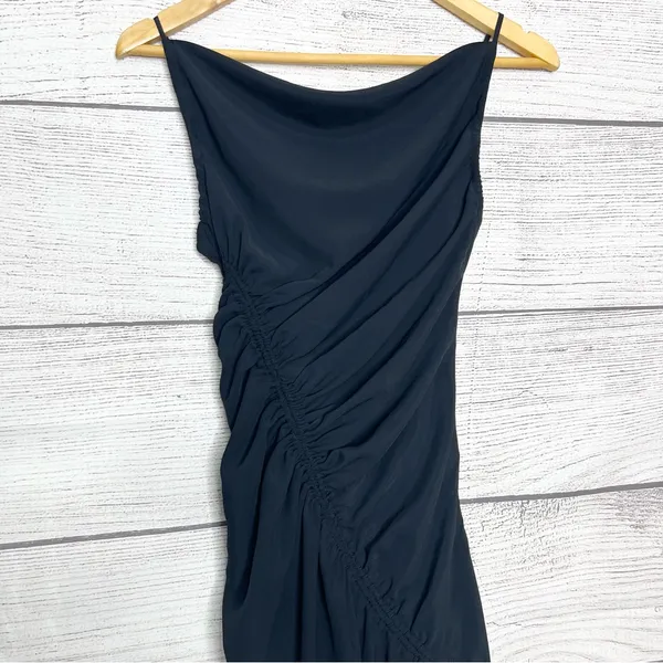 Abercrombie & Fitch Black Asymmetrical Bodycon Ruched Midi Dress Size XXS - Image 2
