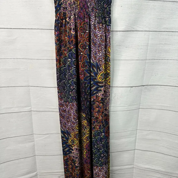 Gypsy Chic Maxi Dress Boho Paisley Print V-Neck Smocked Waist Sundress Festival - Image 4