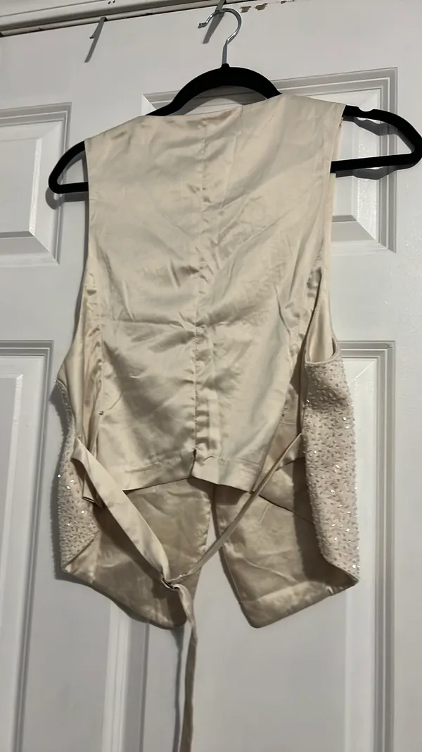 Vintage Beaded Vest Tan Size M - Image 3