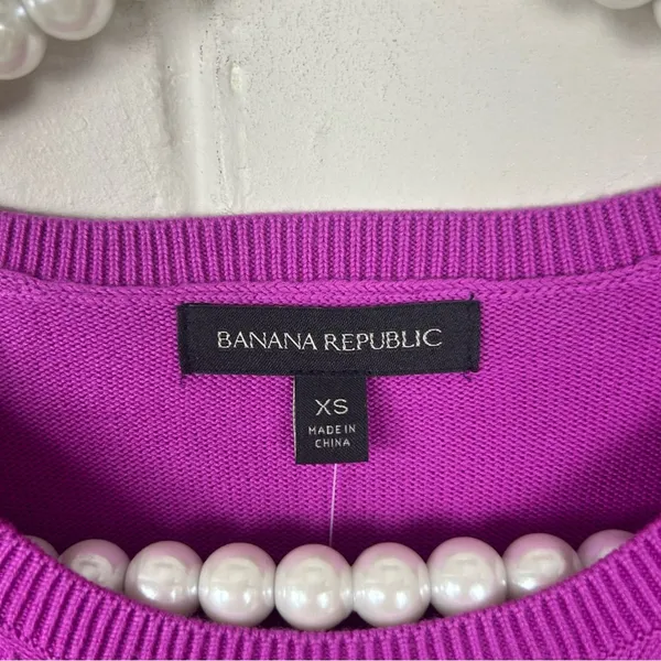 NWT Banana Republic Pink Purple Knit Pom Detail Short Sleeve Sweater Size XS - Image 7