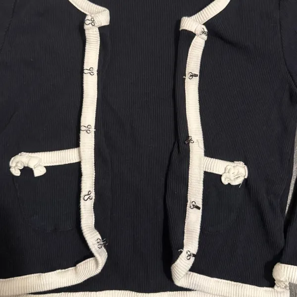 Women’s Zara Navy Blue White Casual Business Long Sleeve Medium - Image 5