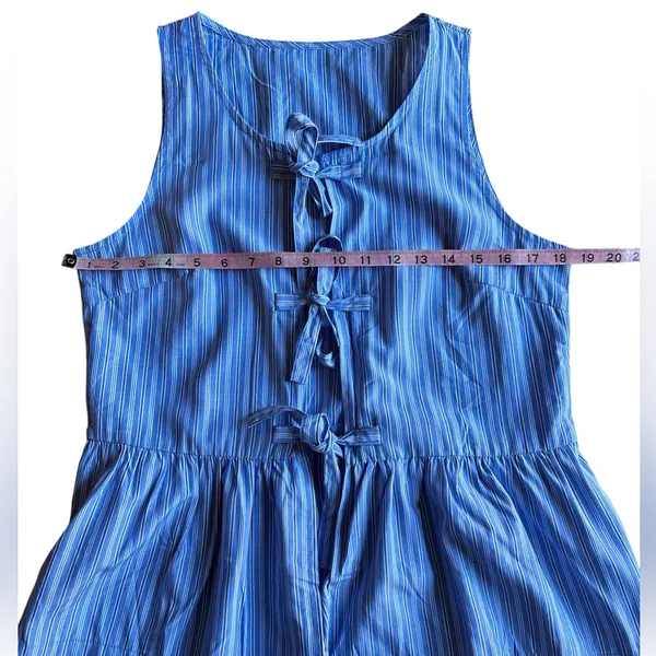 Amazon Blue Pinstripe Tie Front Peplum Top Size M Babydoll Blouse Cottagecore Summer - Image 6