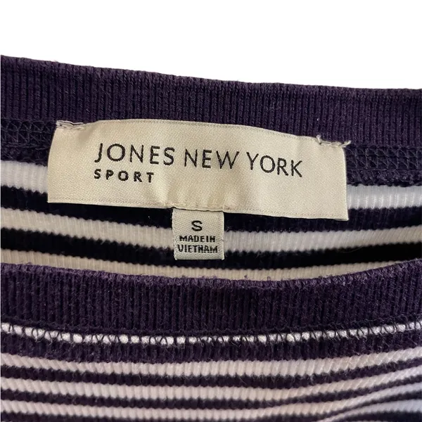 JONES NEW YORK Purple/White Striped Knit Long Sleeve Boat Shirt - Size Small - Image 3