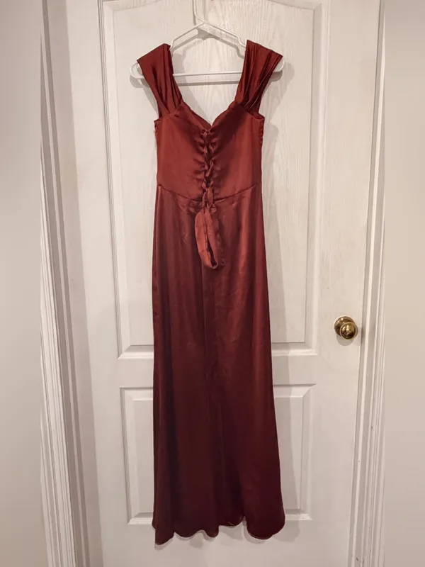 Rust Satin Maxi Dress with Draped Bodice - Women - Image 5