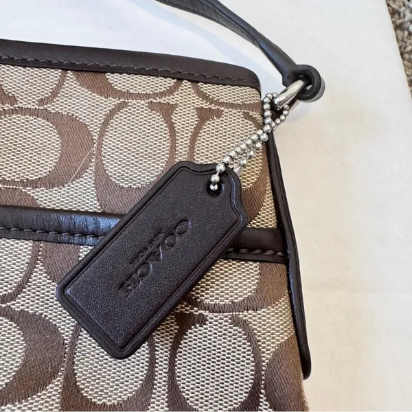Coach Brown Tan Signature Canvas Crossbody Bag Handbag Purse Leather Trim - Image 8