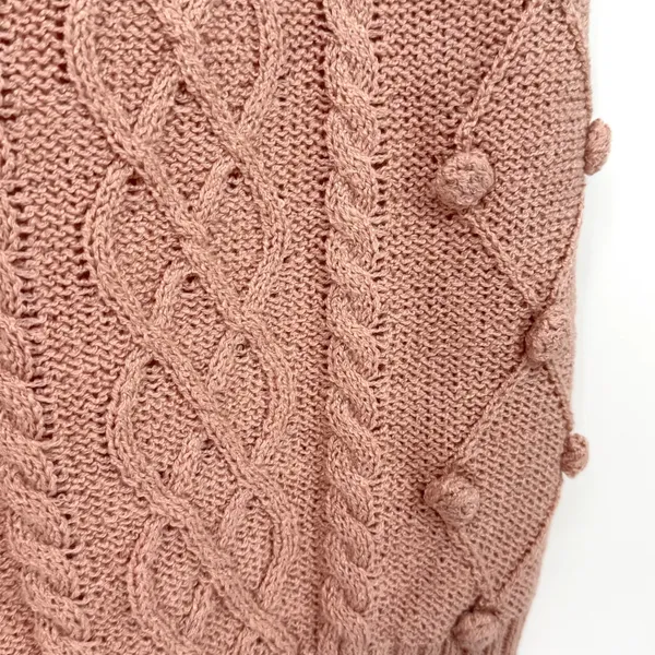 Blu‎ Pepper Cable Knit Pom Pom Tank Womens M Pale Pink Coquette Boho Feminine - Image 5