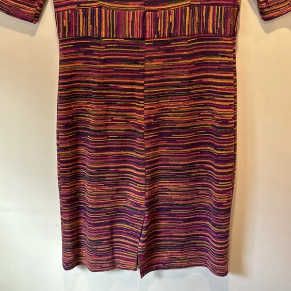 Trina Turk Striped Jersey 3/4 Sleeve Knee Length Fitted Sheat Dress Maroon Brown - Image 7