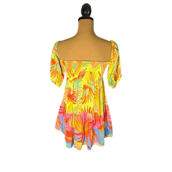 Farm Rio Tropical Print Puff Sleave Mini Dress XS Resort Vacation Sundress - Image 3