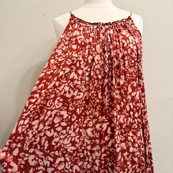 Anthropologie Low Back Flounced Maxi Lounge Dress‎ Size Large Rust Brown Floral - Image 4