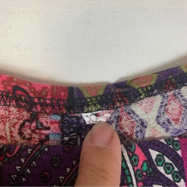 Multicolor Patchwork cropped overalls size XL paisley art funky hippie - Image 3