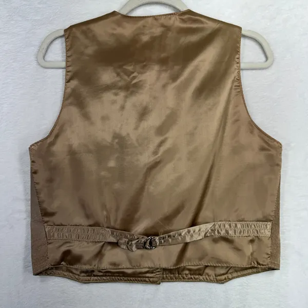 Vintage Boho Large Leather Vest Suede Front Satin Back Cinch Tan Camel Festival - Image 10