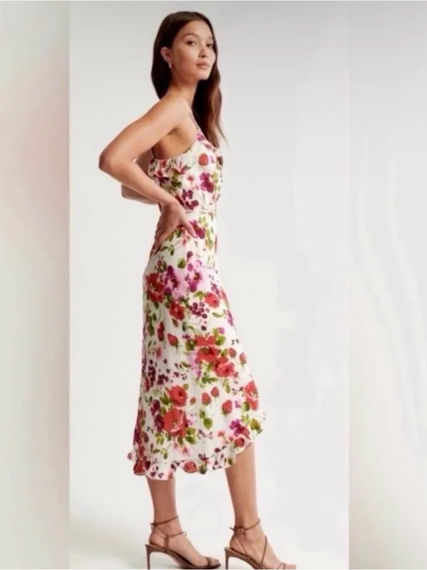 Abercrombie & Fitch Floral & Strawberry Ruffle High Low Dress XXS Tall NWOT - Image 4
