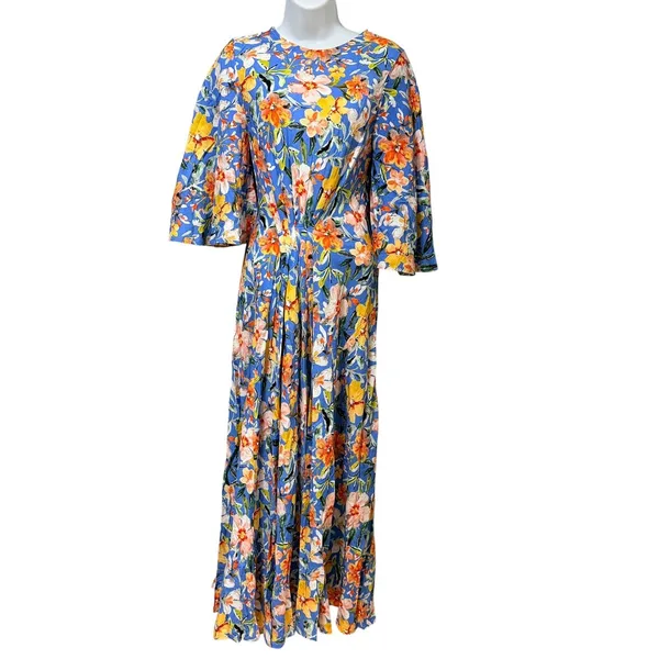 Apparallel Akira Dress Blue Floral Maxi Bell Sleeve S24-621 NWT Womens XS $170 - Image 2