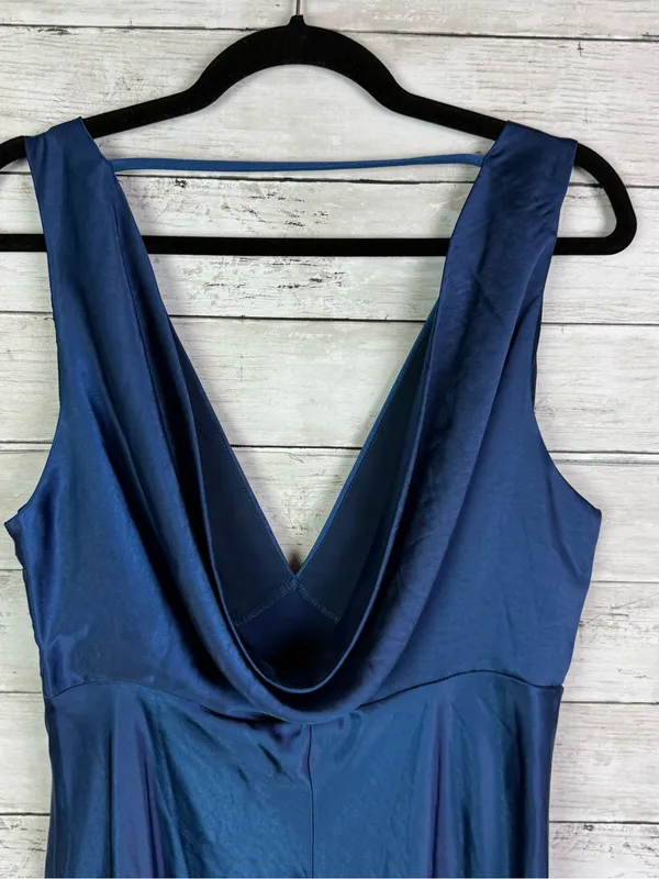 Lulus Incredible Love Navy Satin Cowl Back Midi Slip Dress Size Large - Image 7