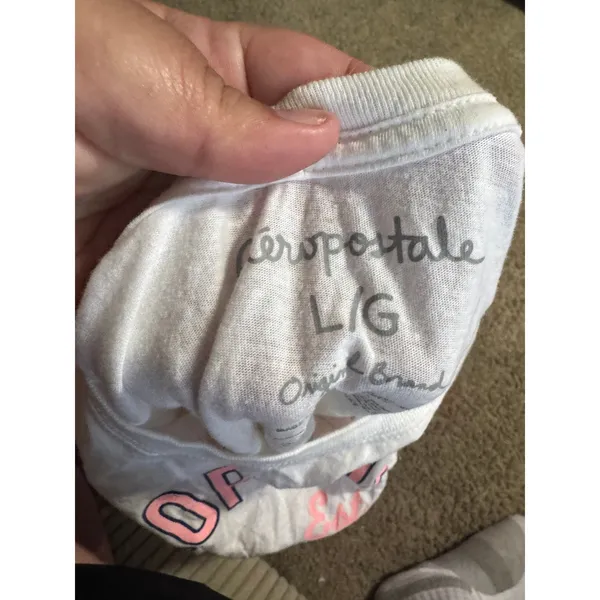 Aeropostale Womens White Graphic T-Shirt‎ Pink Logo 87 Est Varsity Tee Large - Image 3