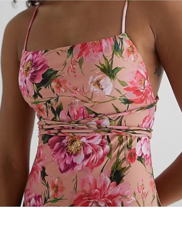 Express Body Contour Lace Up Strappy One Piece Floral Swimsuit size XL - Image 3