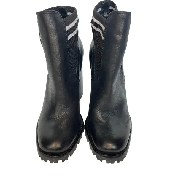 Schutz Black Leather Sock Top Lug Chunky Boots Size 6B - Image 3